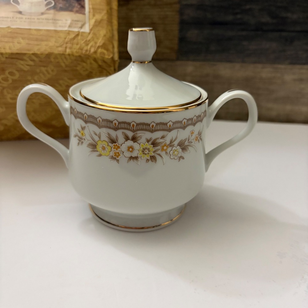 Ekco International Golden Autumn Sugar Bowl with Lid Sango Fine China Japan